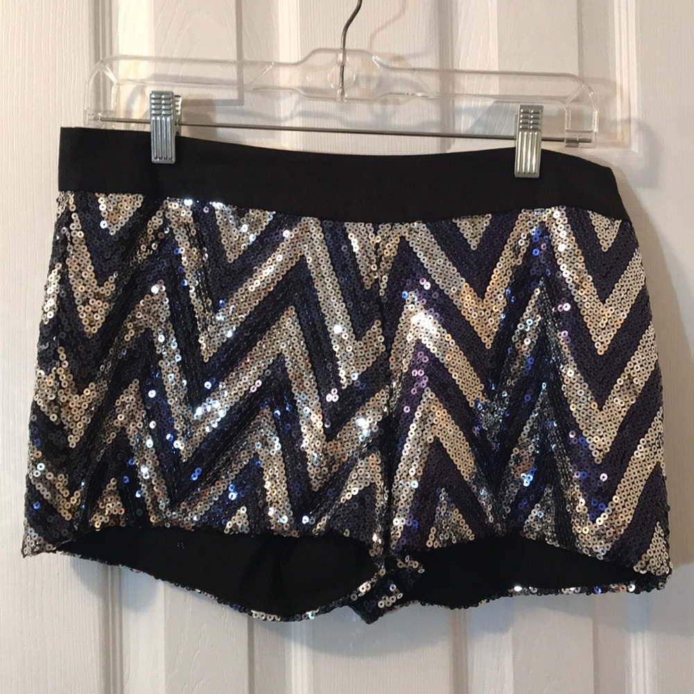 Chevron navy and silver sequin shorts